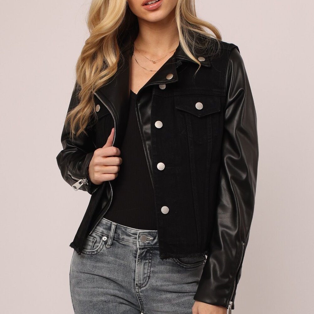 NWT - Dear John Eden in Amersterdam Black Leather and Denim Moto Jacket - Medium